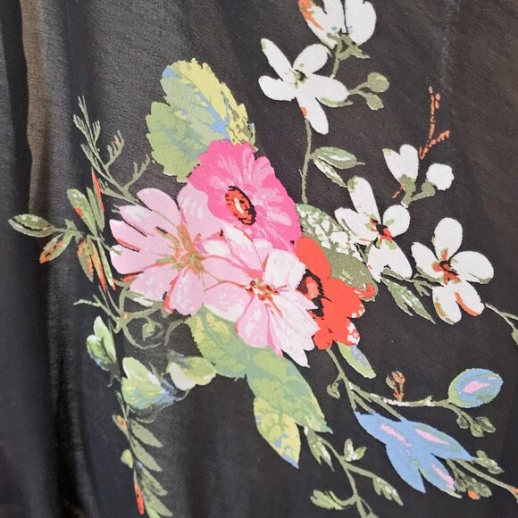 Kimono Kaftan Duster Sheer Floral Fringe Boho Whimsigoth XS S Black Wrap Shawl - Picture 7 of 12